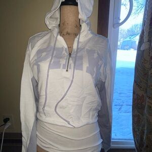 Victoria’s Secret PINK White Hoodie with Logo Crop Hoodie Oversized